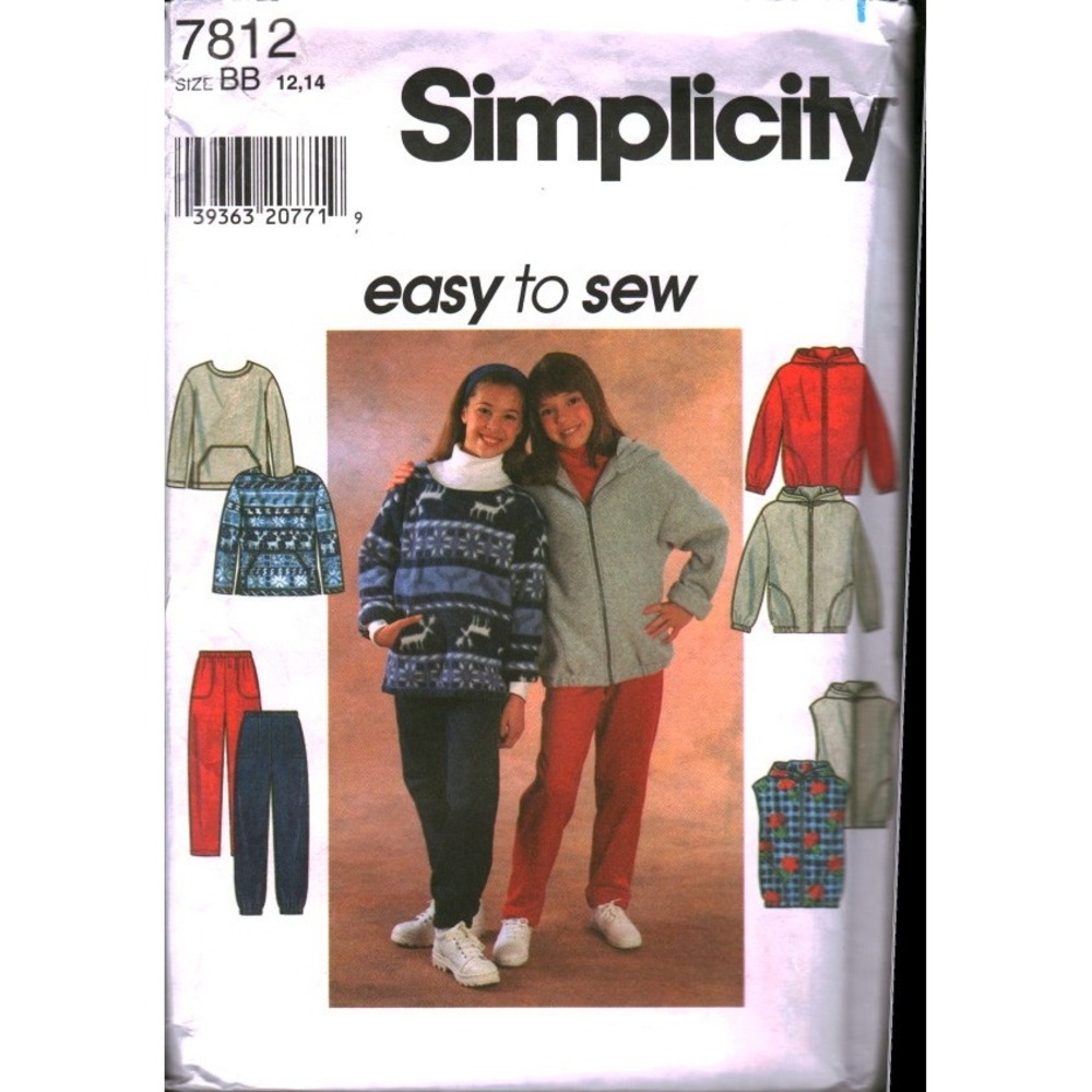 Simplicity 7812 Girls Jacket‎ Vest Top Pants Sewing Pattern Size BB 12 14 Fleece